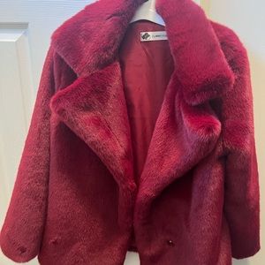 Women’s red faux fur coat jacket funky